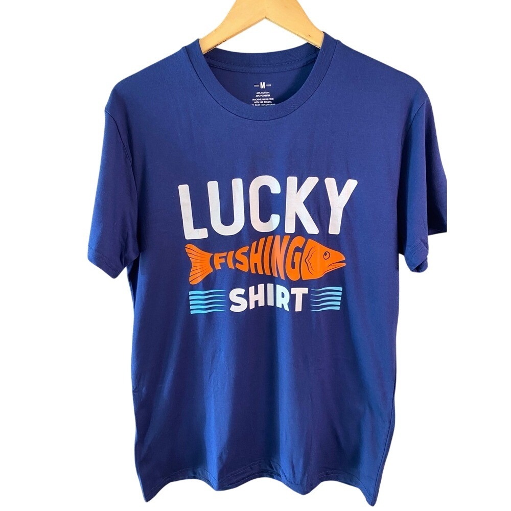 Men's Lucky Fishing Shirt Graphic Tee Blue XL